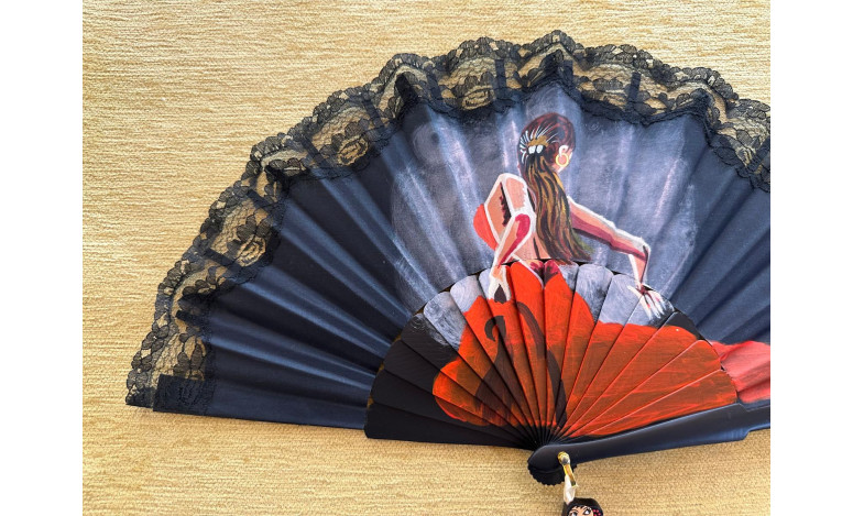 Abanico flamenca puntilla negra