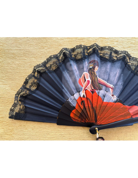 Abanico flamenca puntilla negra