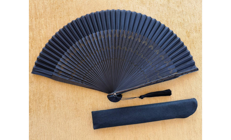 Abanico bambú baraja negro