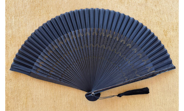 Abanico bambú baraja negro