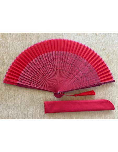 Abanico bambú baraja rojo