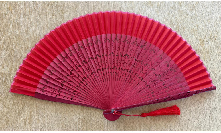 Abanico bambú baraja rojo