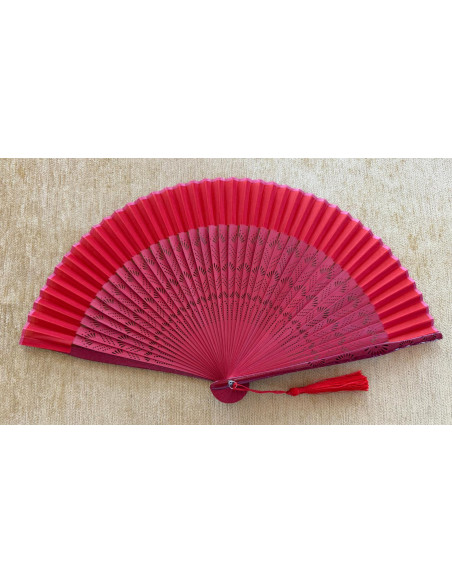 Abanico bambú baraja rojo
