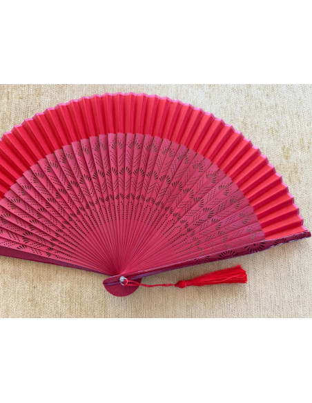 Abanico bambú baraja rojo