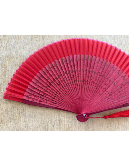 Abanico bambú baraja rojo