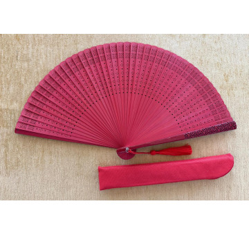 Abanico bambú baraja roja