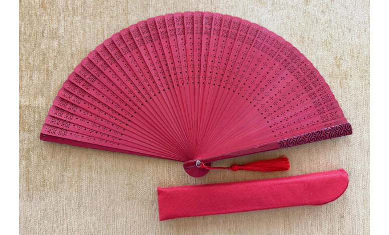 Abanico bambú baraja roja
