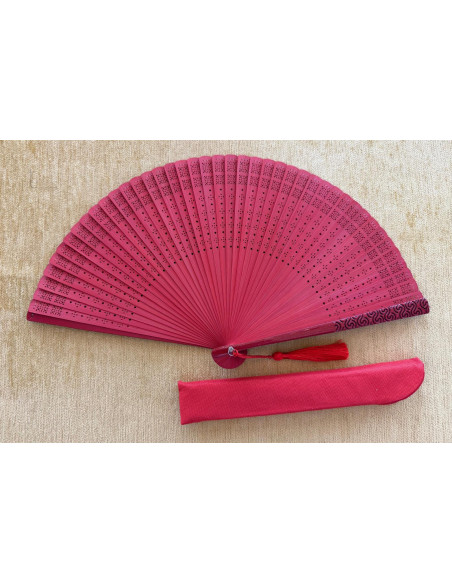 Abanico bambú baraja roja