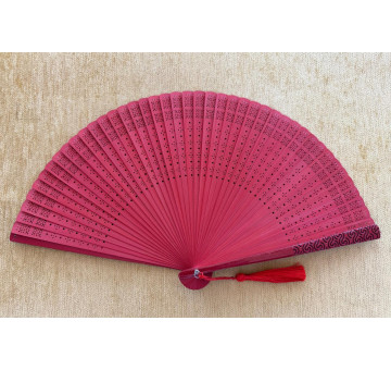 Abanico bambú baraja roja 2