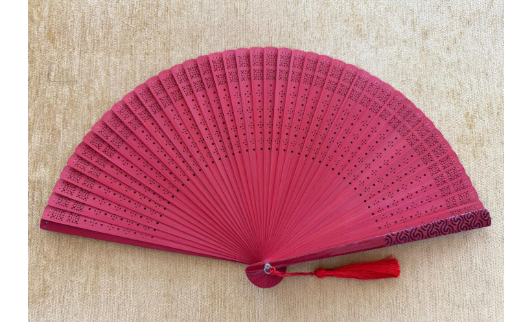 Abanico bambú baraja roja