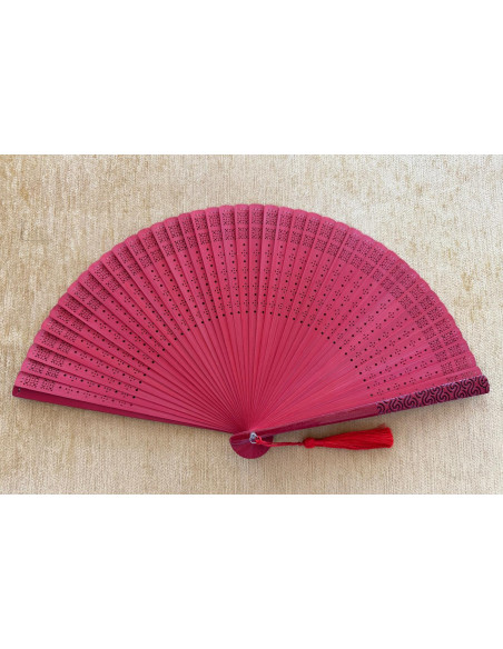 Abanico bambú baraja roja
