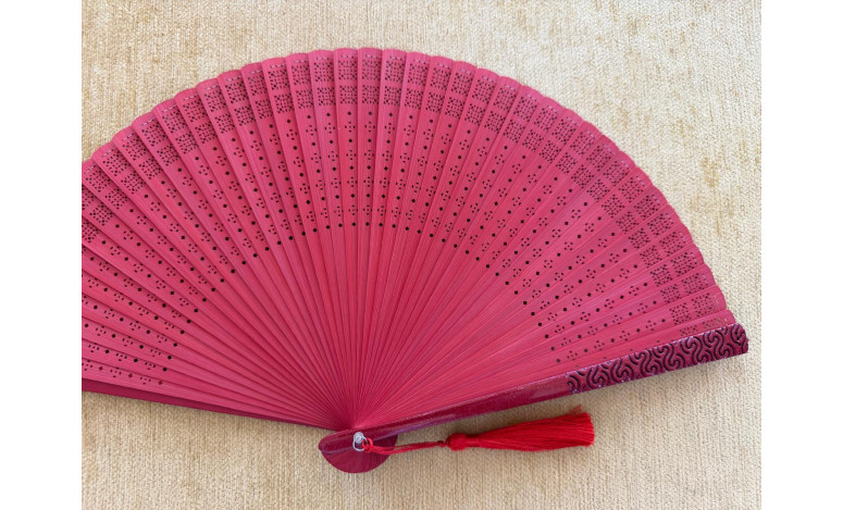 Abanico bambú baraja roja