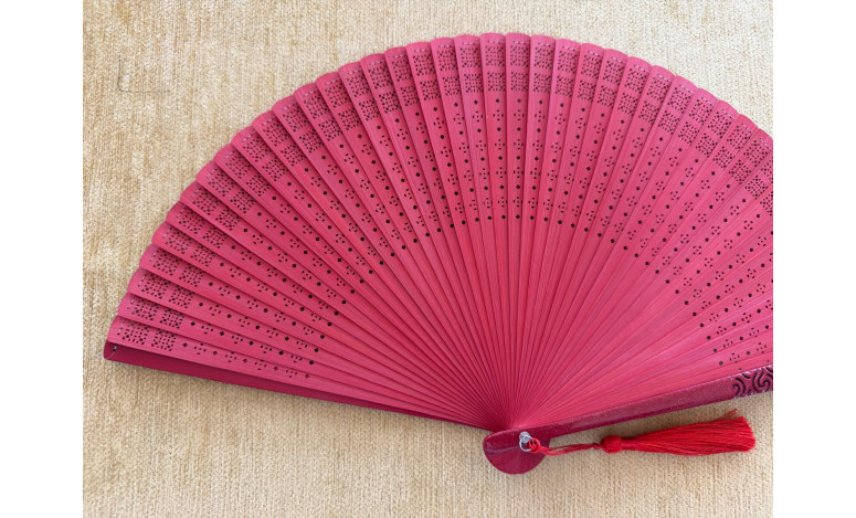 Abanico bambú baraja roja