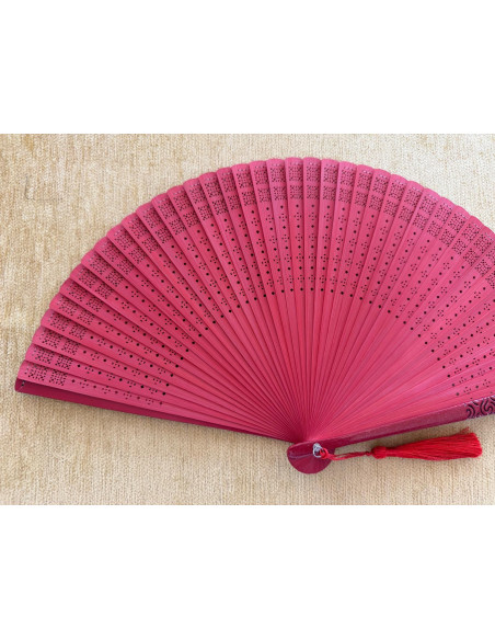 Abanico bambú baraja roja
