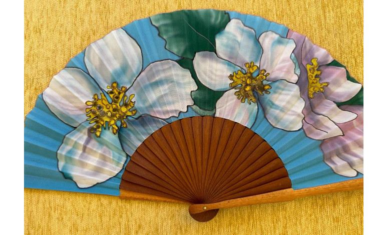 Abanico seda flores