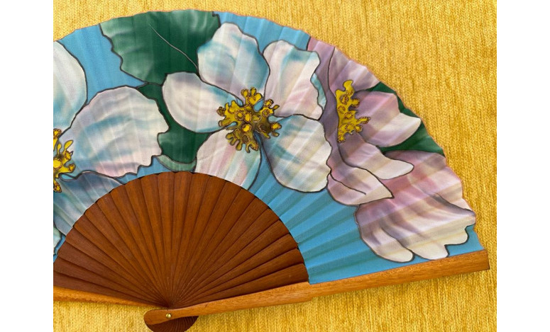 Abanico seda flores