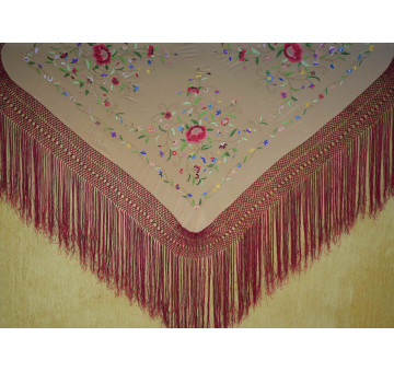 Mantón mano seda 140cm fleco combinado