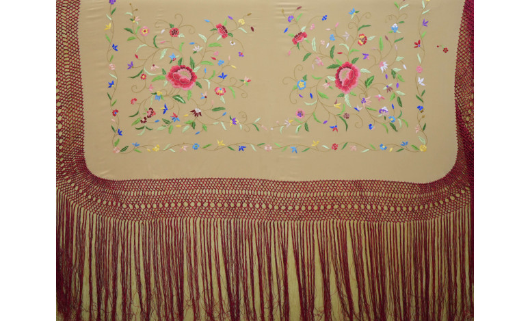 Mantón mano seda 140cm fleco combinado