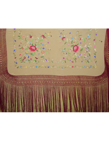 Mantón mano seda 140cm fleco combinado