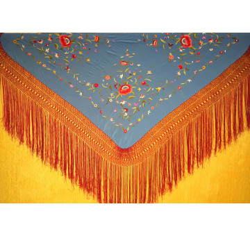 Mantón mano seda 140cm fleco combinado 2