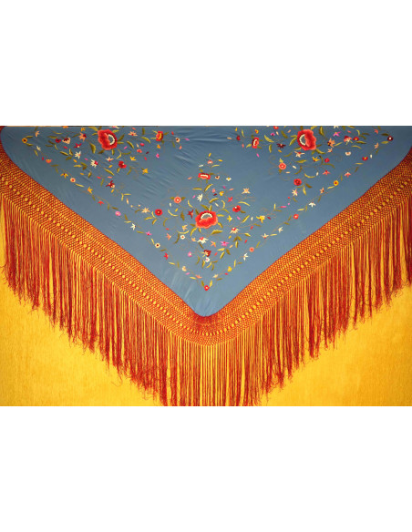Mantón mano seda 140cm fleco combinado