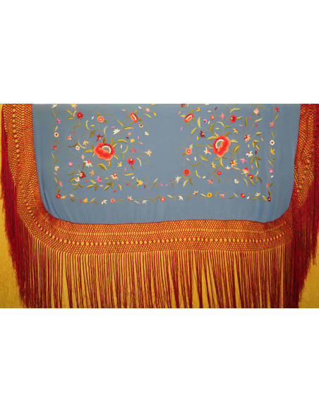 Mantón mano seda 140cm fleco combinado