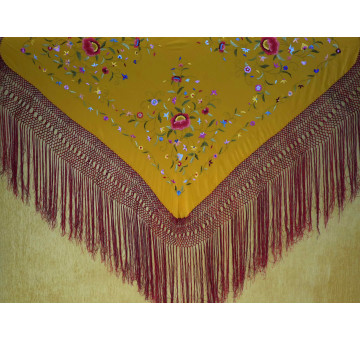 Mantón mano seda 140cm fleco combinado 2