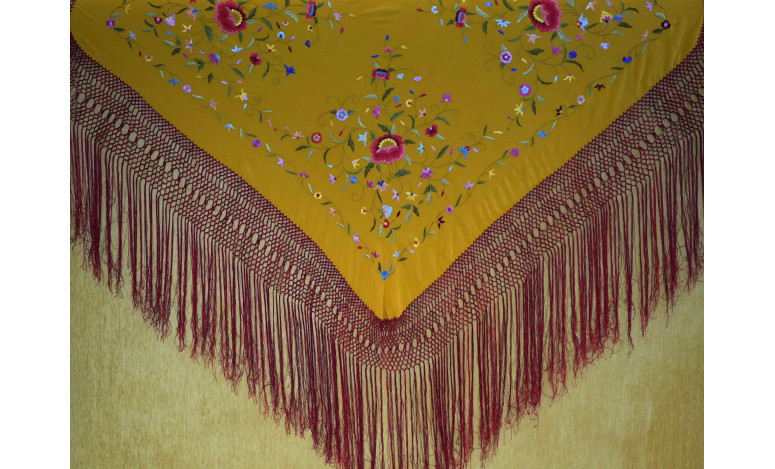 Mantón mano seda 140cm fleco combinado