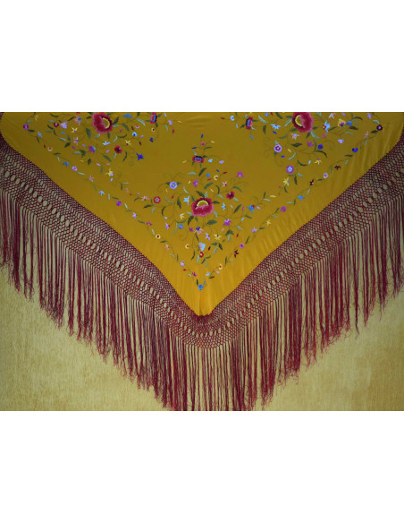 Mantón mano seda 140cm fleco combinado