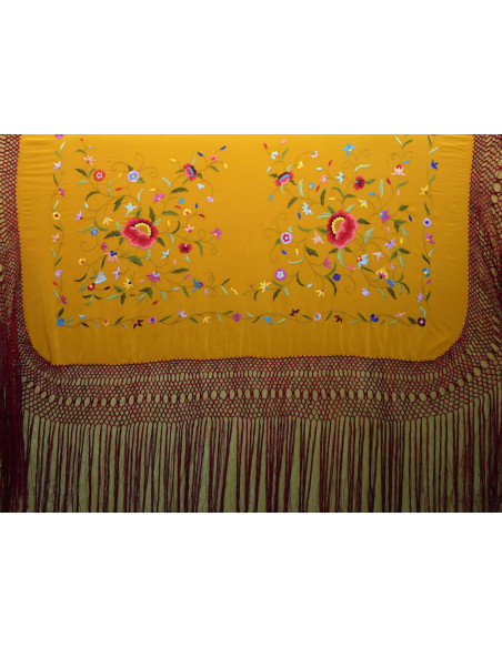 Mantón mano seda 140cm fleco combinado