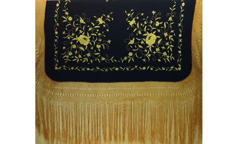 Mantón mano seda 140cm fleco combinado