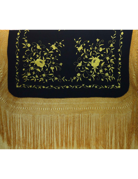 Mantón mano seda 140cm fleco combinado