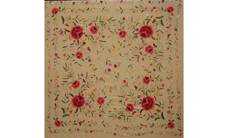Mantón mano seda 140cm fleco combinado