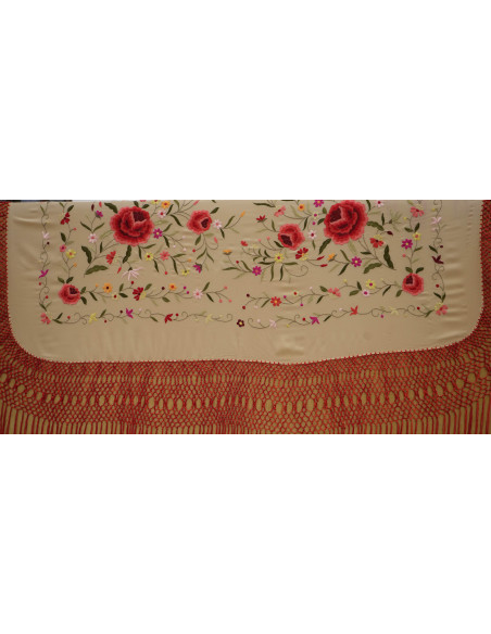 Mantón mano seda 140cm fleco combinado