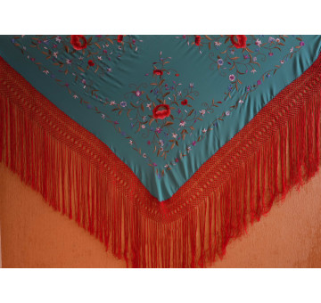 Mantón mano seda 140cm fleco combinado 2