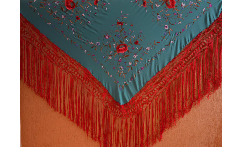 Mantón mano seda 140cm fleco combinado