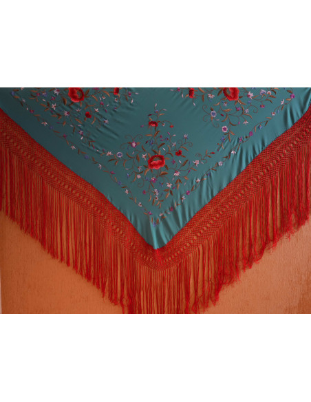 Mantón mano seda 140cm fleco combinado