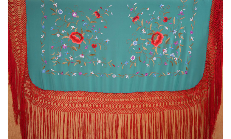 Mantón mano seda 140cm fleco combinado