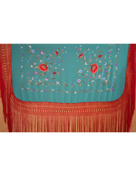 Mantón mano seda 140cm fleco combinado