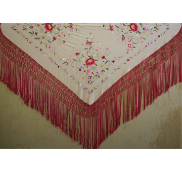 Mantón mano seda 140cm fleco combinado 2