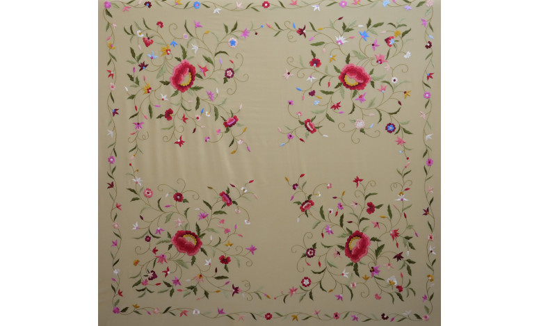 Mantón mano seda 140cm fleco combinado