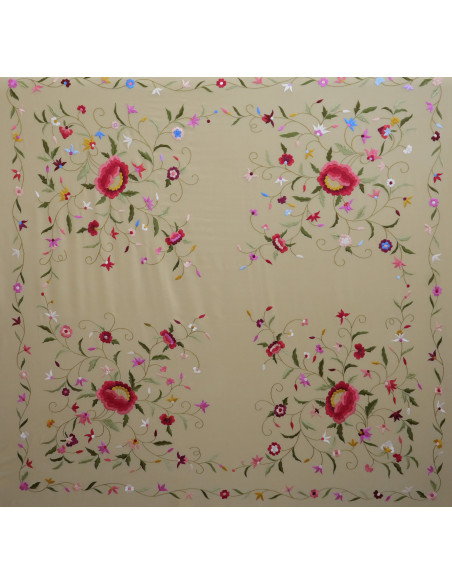Mantón mano seda 140cm fleco combinado