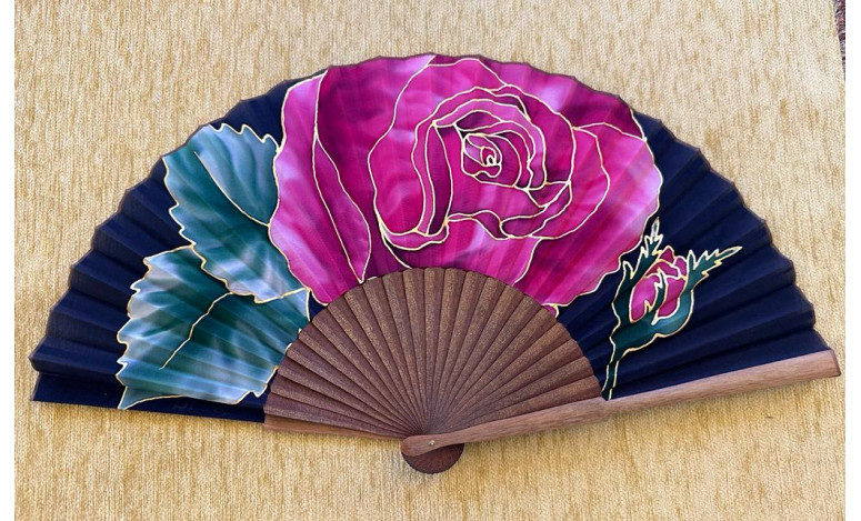 Abanico seda rosa
