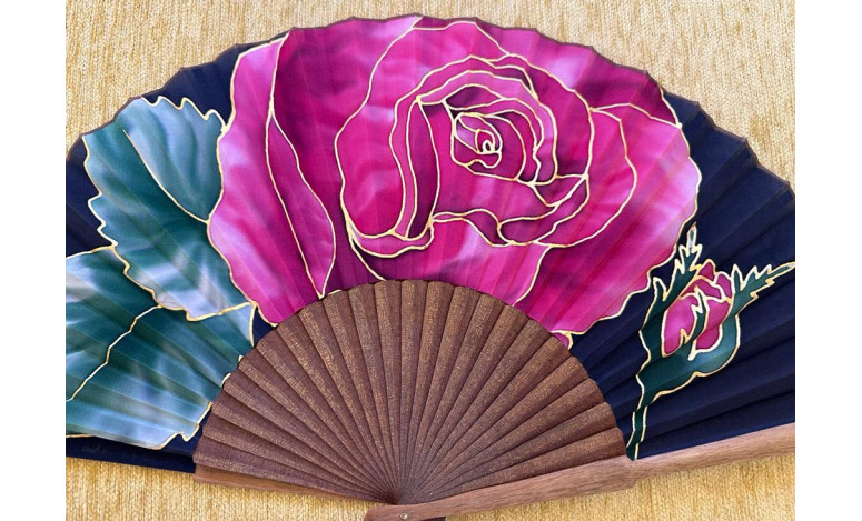 Abanico seda rosa