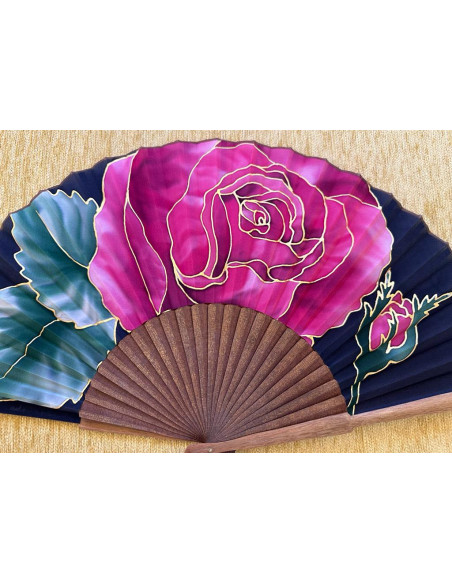 Abanico seda rosa