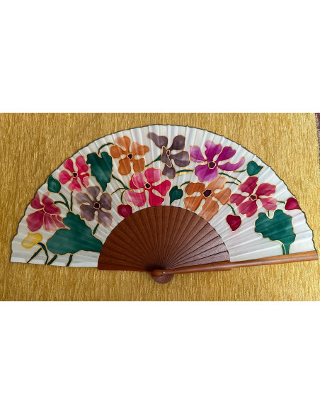 Abanico seda flores