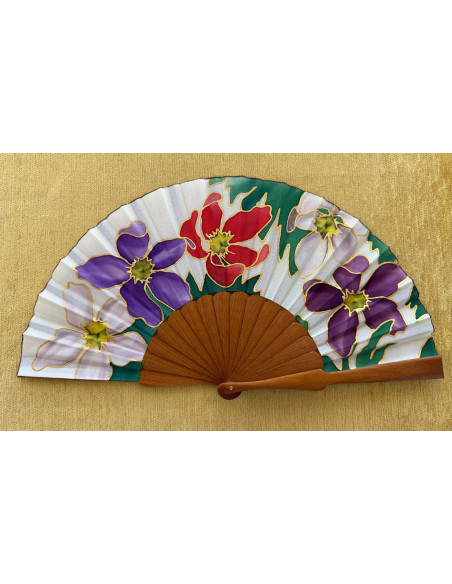 Abanico seda flores