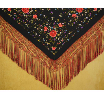 Mantón mano seda 140cm fleco combinado 2