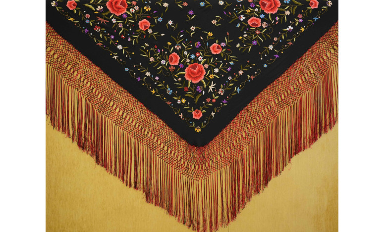 Mantón mano seda 140cm fleco combinado