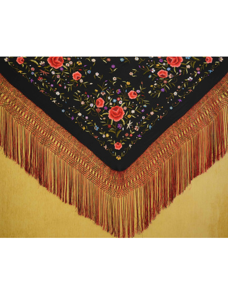 Mantón mano seda 140cm fleco combinado